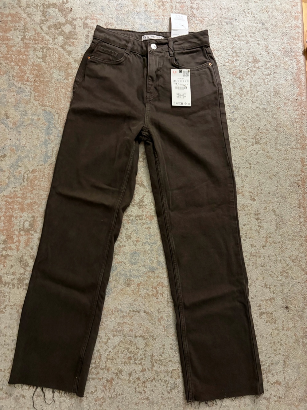 ZARA Women's Brown Straight Fit High Rise Ankle Rigid Jeans Size 2